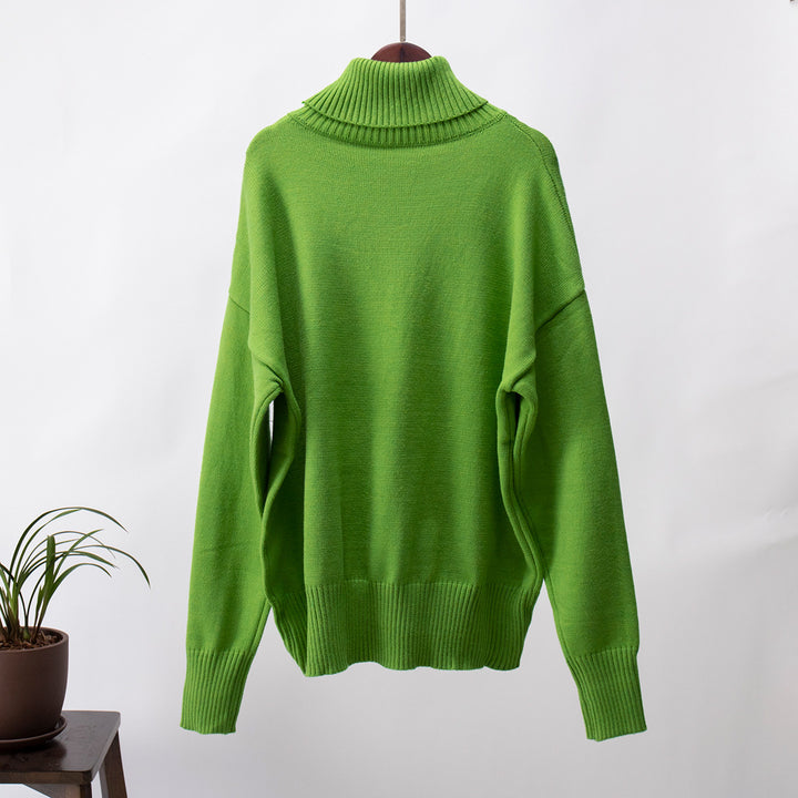 Green Turtle Neck Oversized Solid Sweater