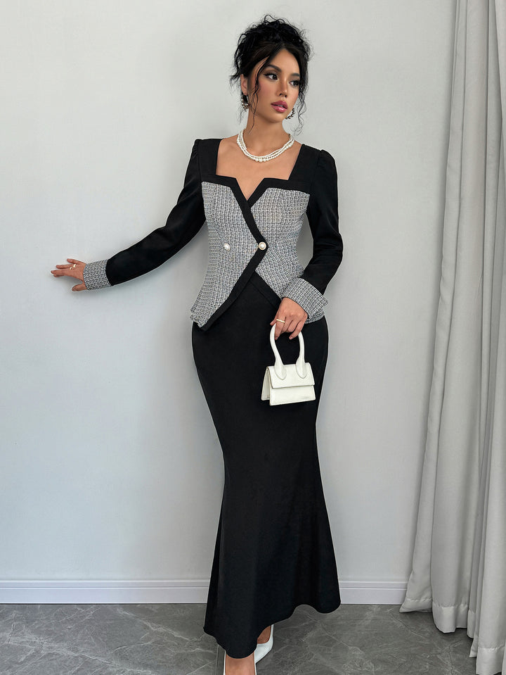 Black Full Sleeve Waist Coat Style Dress