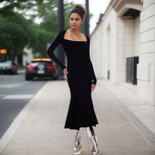 Black Full Sleeve Square Neck Dress