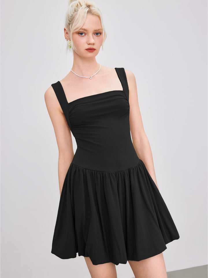 Black Square Neck Skater Dress