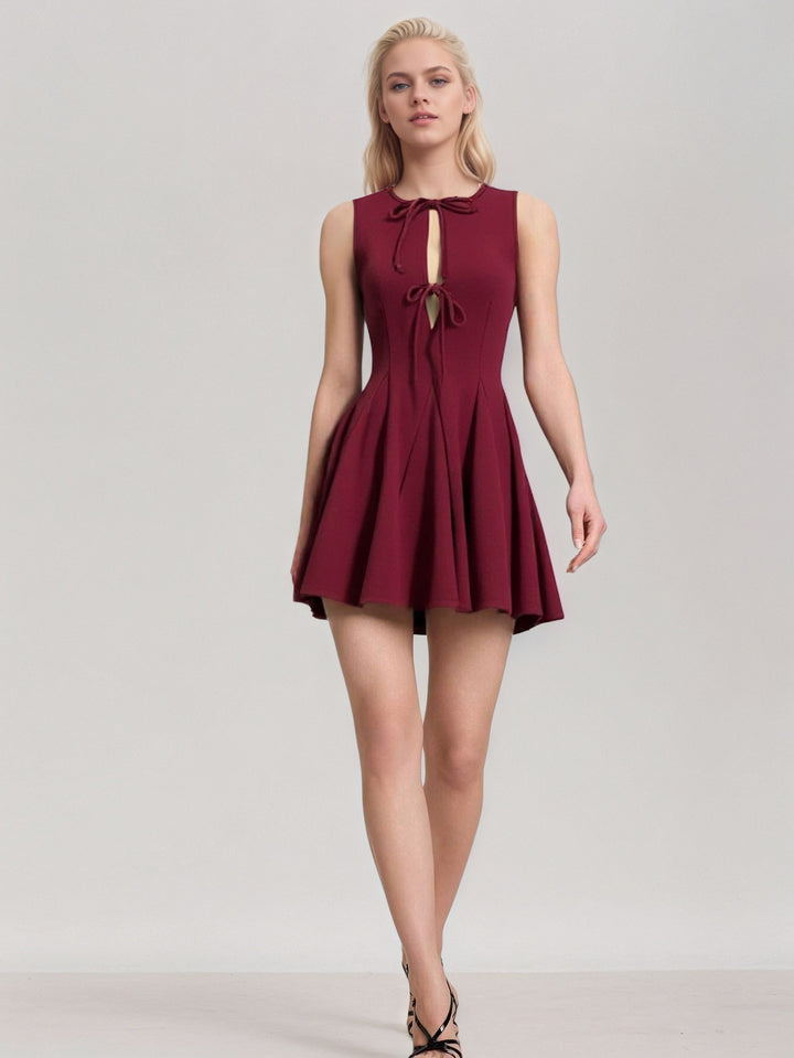 Red Sleeveless Front Bow Dress