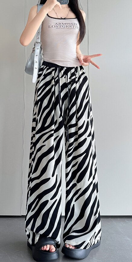Black Wide Leg Animal Print Pants