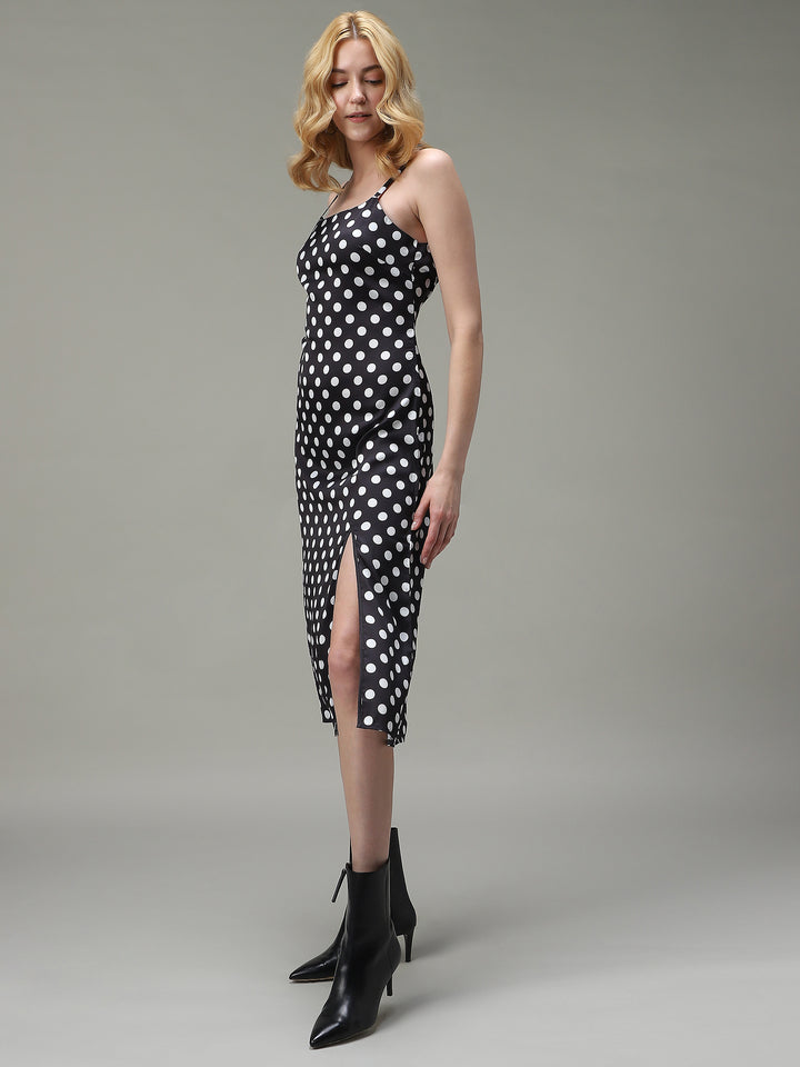 Black Side Slit Satin Dress