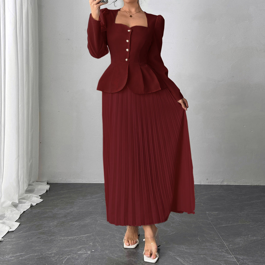 Maroon Pleated Blazer Dress