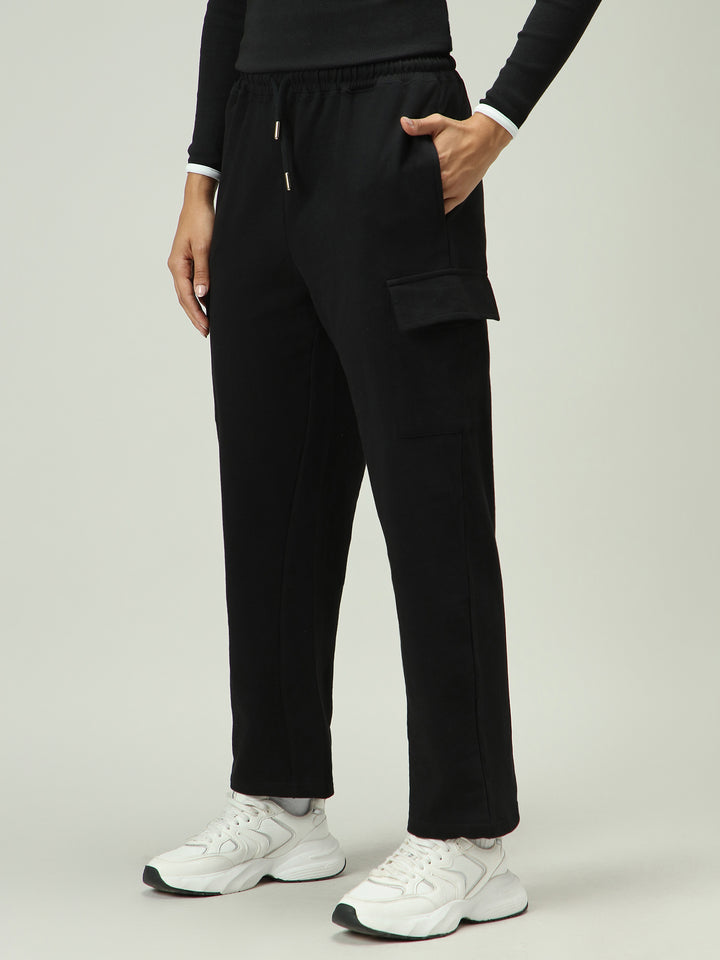 Black Cargo Pocket Wide Leg Sweatpants
