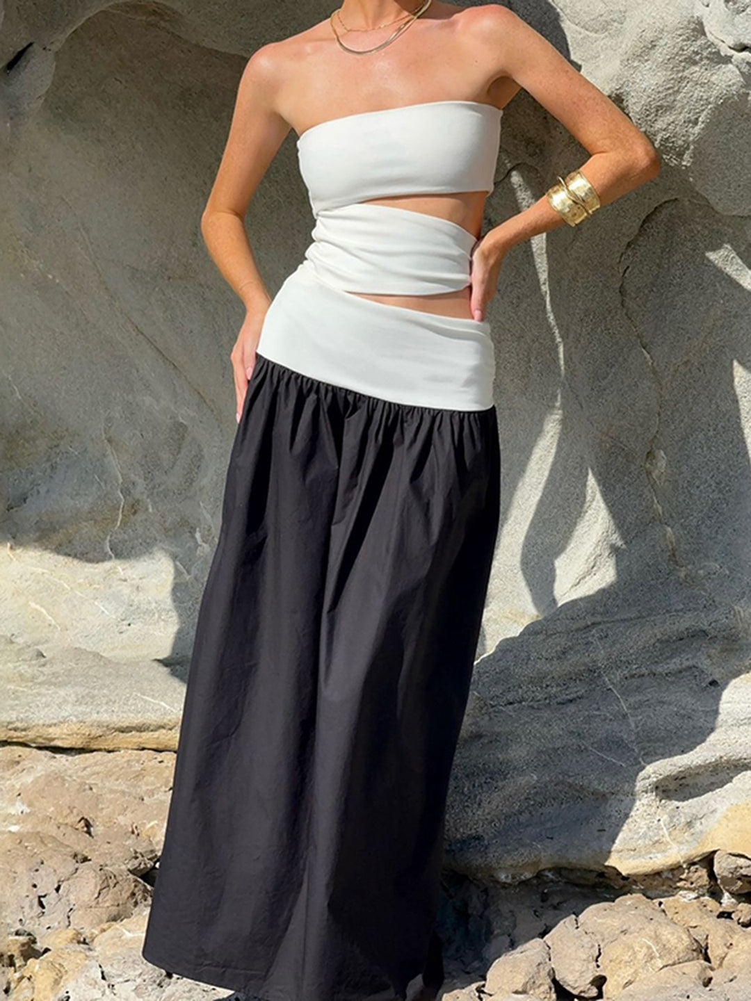 Black Tube Cut-Out Dual Toned Dress