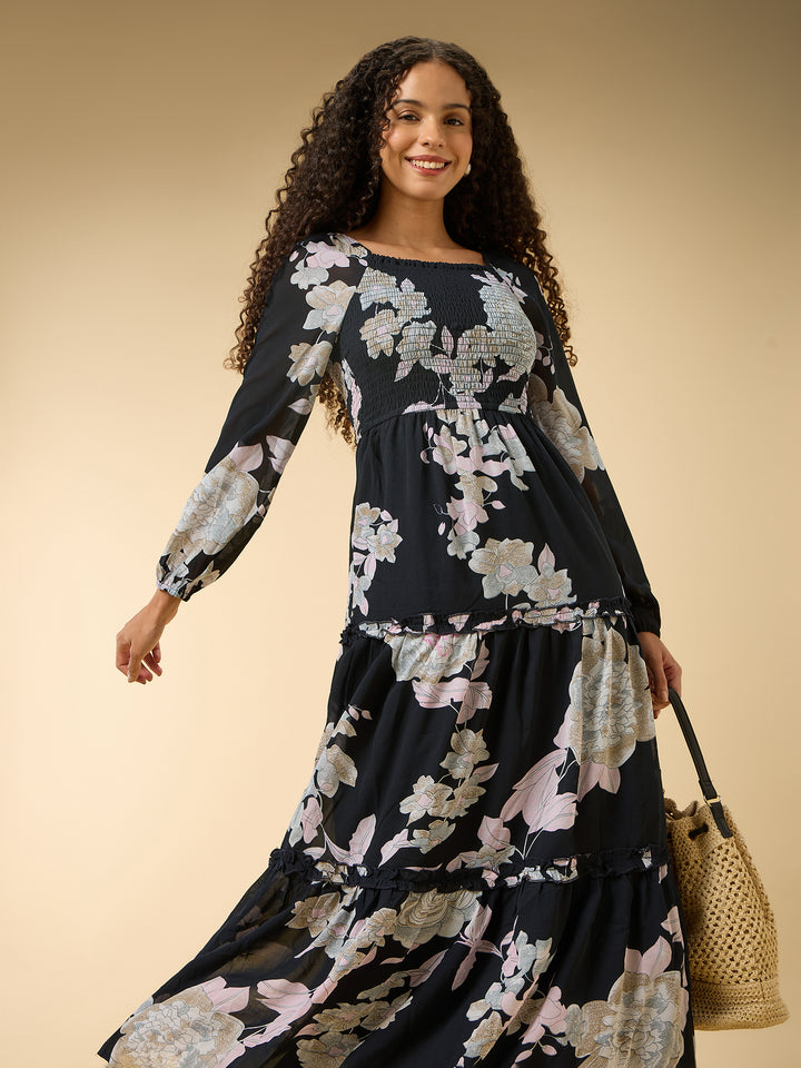 Black Full Sleeve Fit & Flare Dress