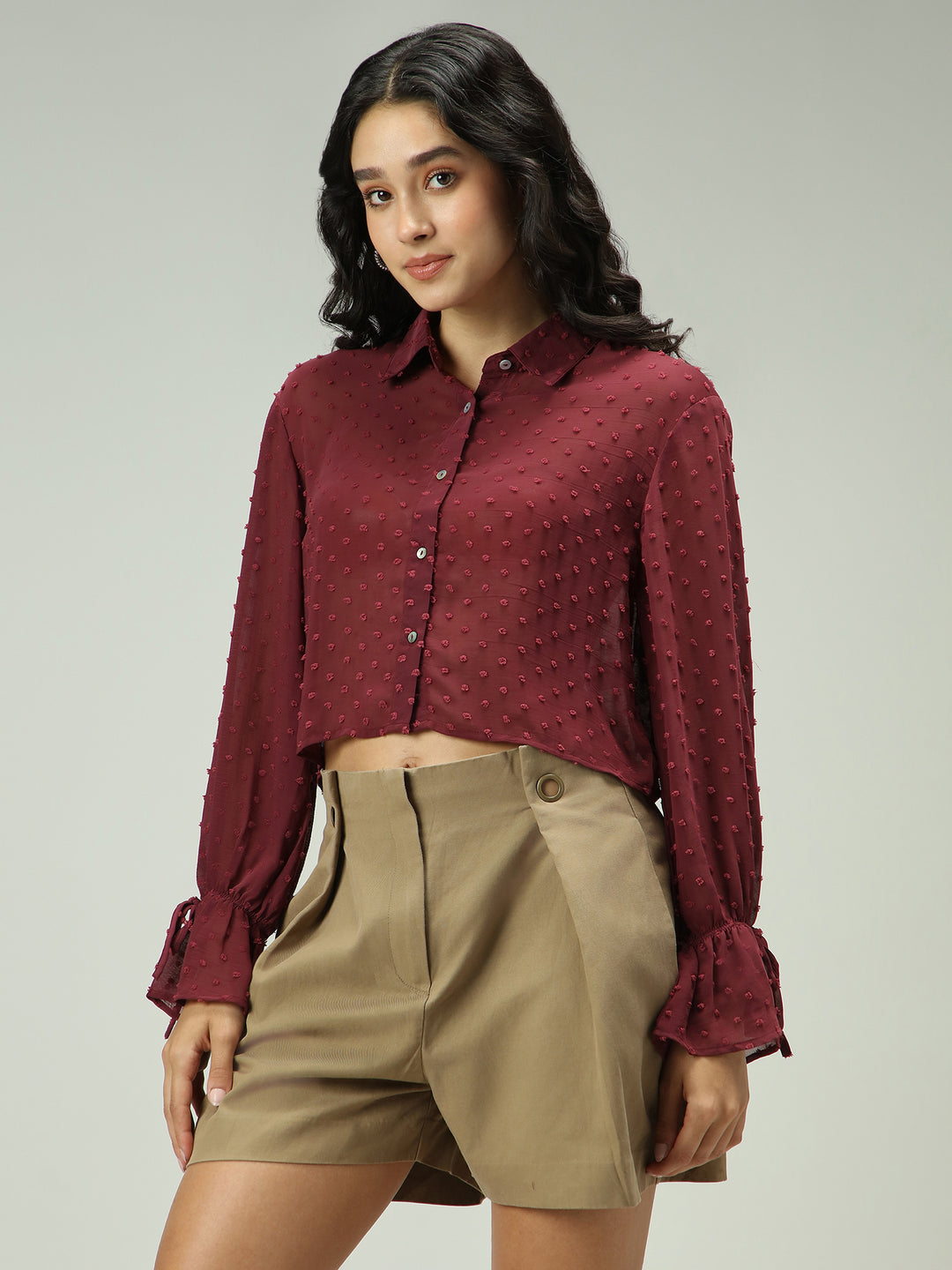 Maroon Self Design Textured Shirt