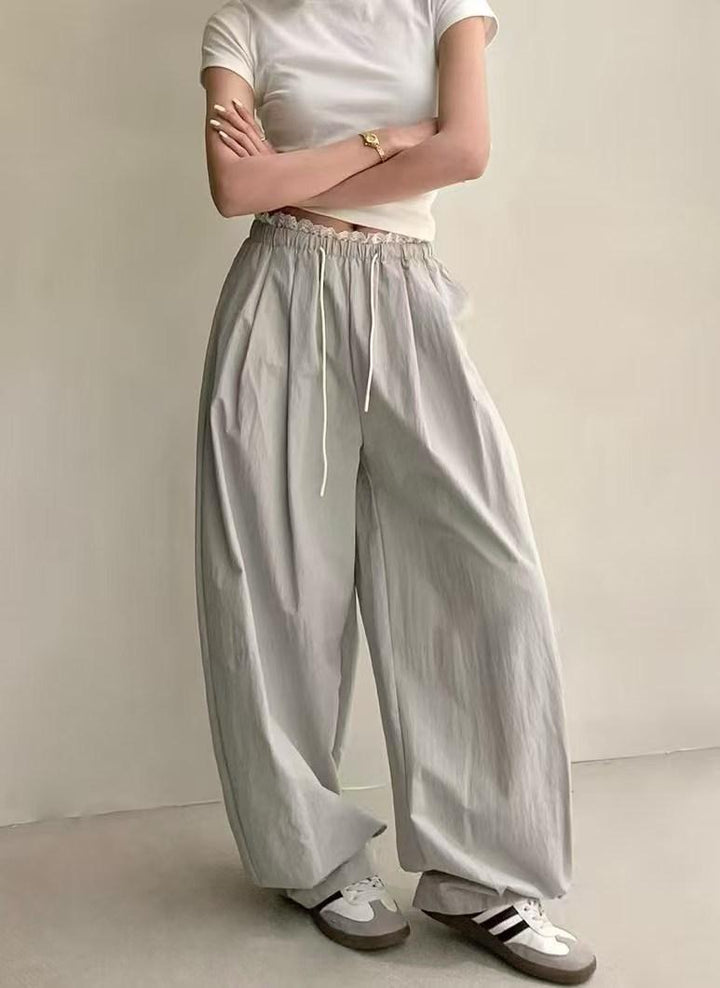 Grey Frill Waist Cargo Pants