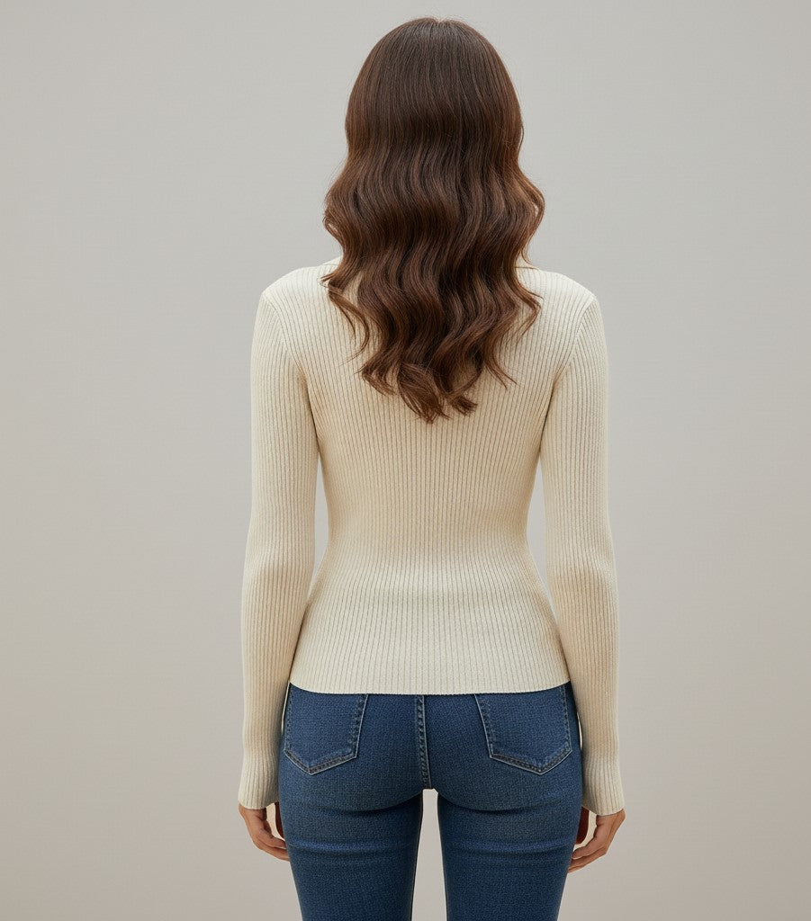 Cream Collared Knit Top