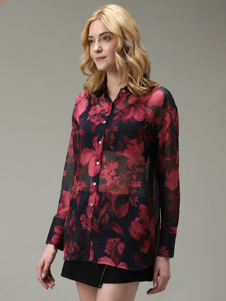Black Printed Longline Shirt