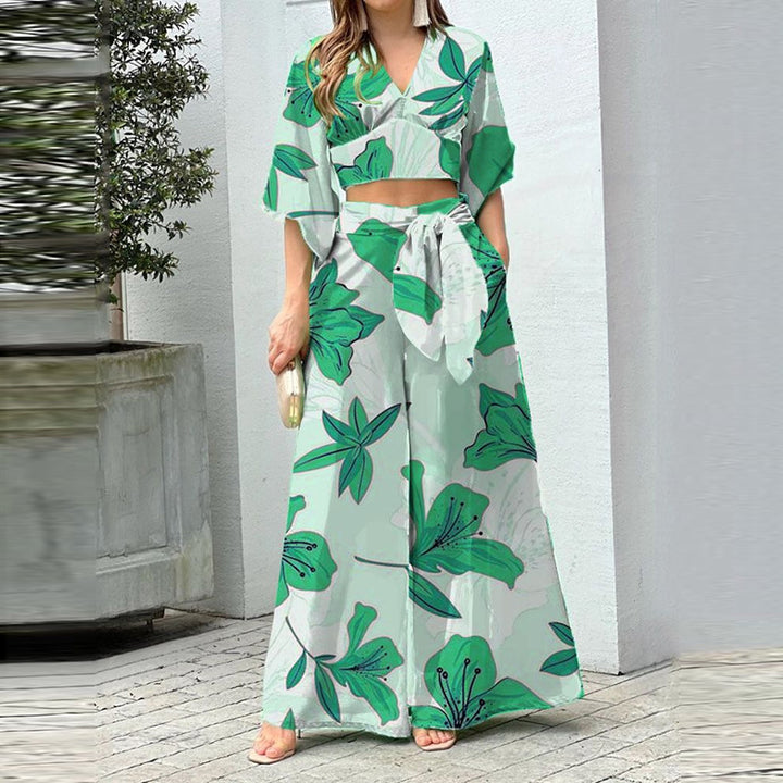 Sea Green Floral Top and Pants Co-Ord Set