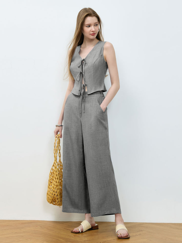 Grey Front Bow Top & Pant Set