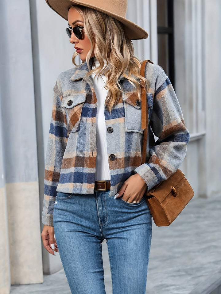 Blue Cropped Checkered Shacket