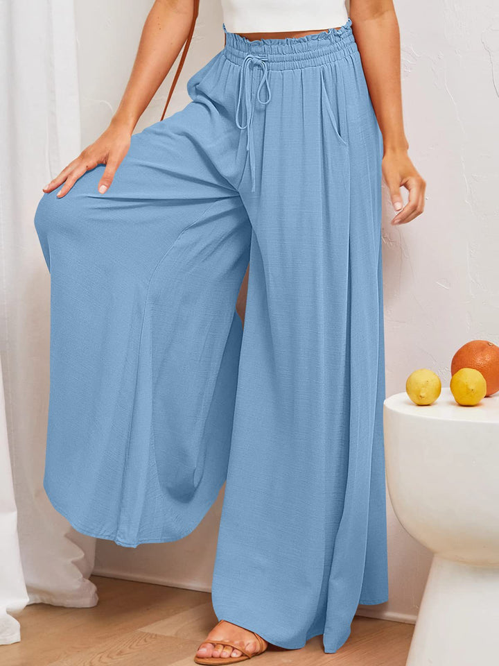 Blue Elasticated Waist Band Wide Leg Trouser