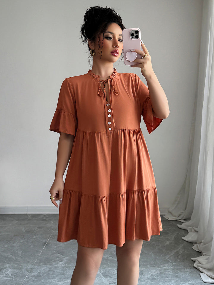 Orange Flouncy Tiered A-Line Dress