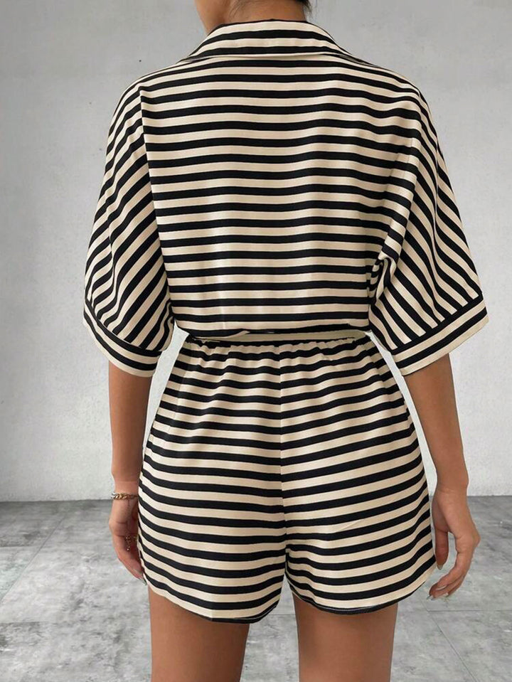 Beige Striped Waist Tie-Up Jumpsuits