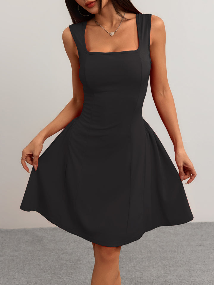 Black Square Neck Flared Dress
