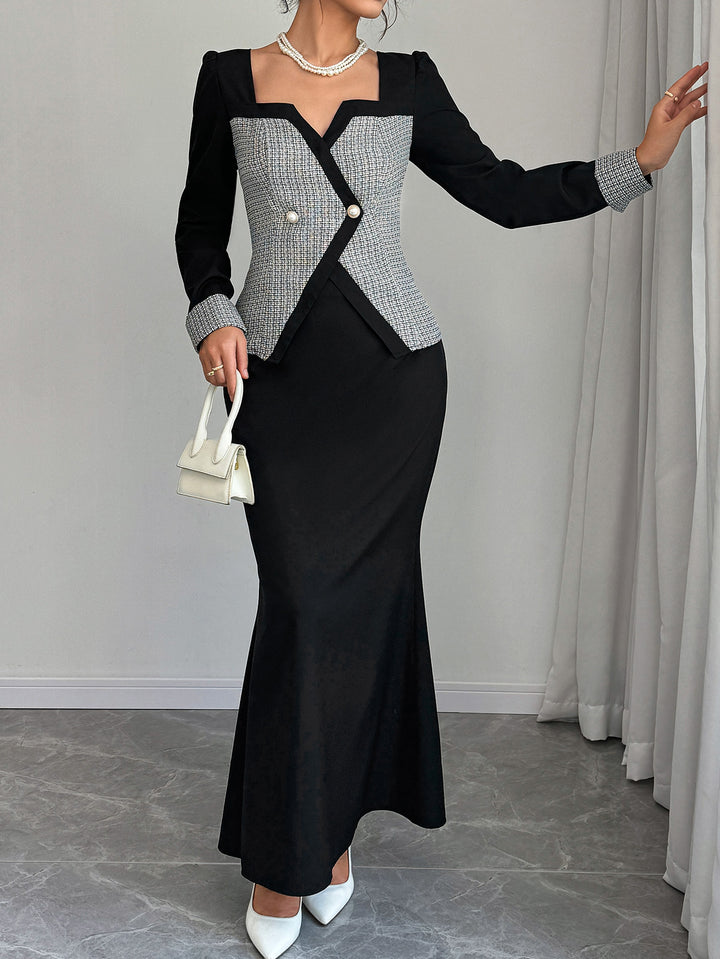 Black Full Sleeve Waist Coat Style Dress