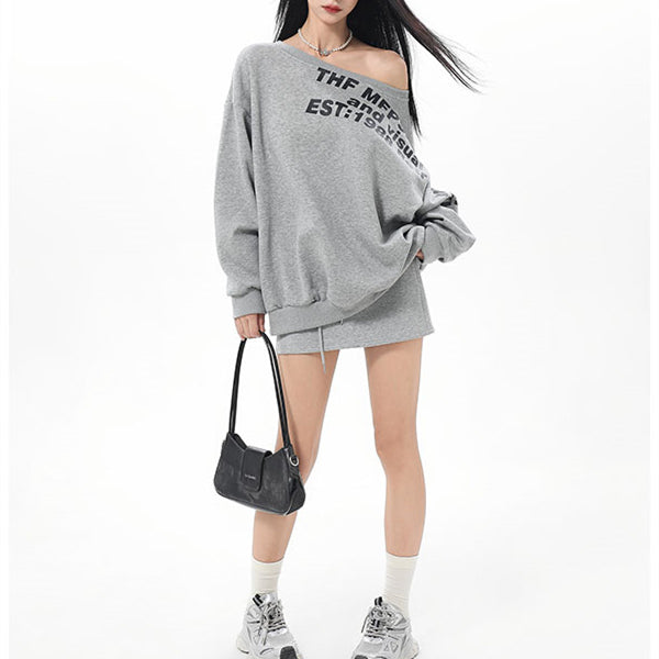 Grey Off-Shoulder Oversized Sweatshirt