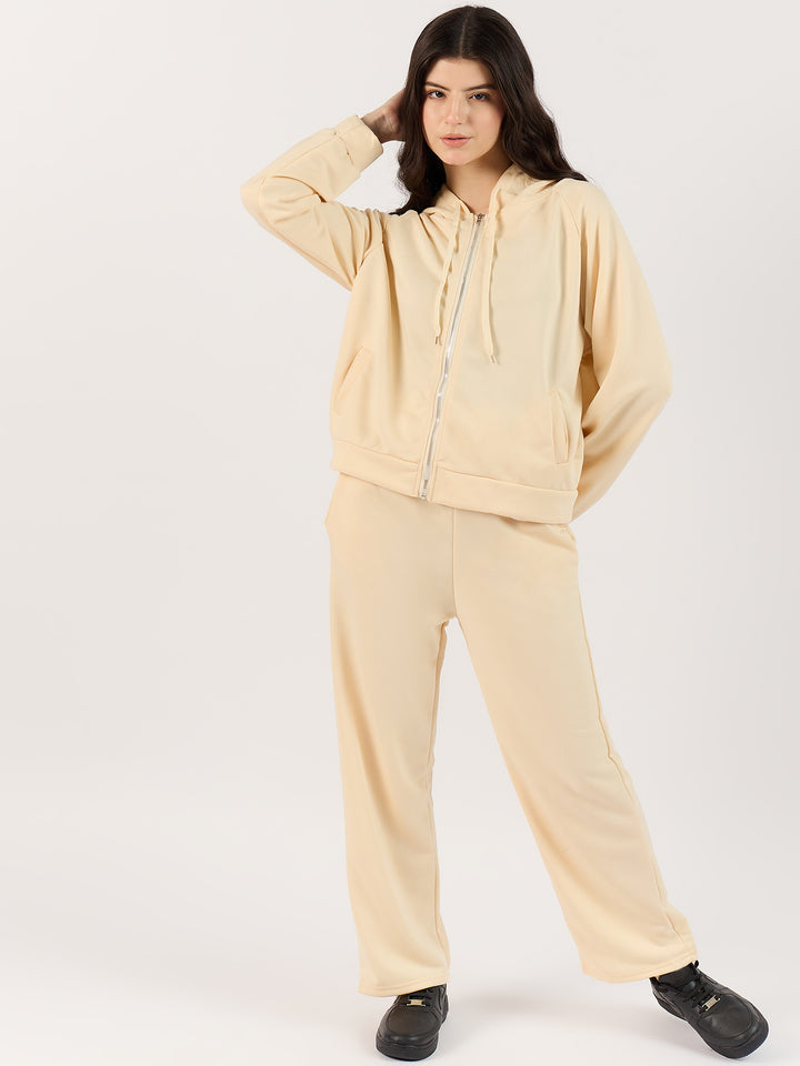 Solid Beige Hoodie Co-Ord Set