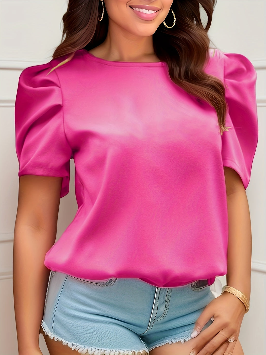 Half Puff Sleeves Pink Top