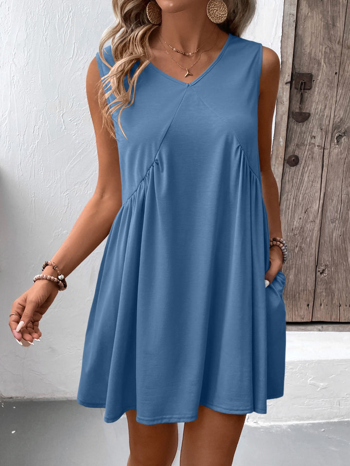 Blue Solid Round Neck Dress