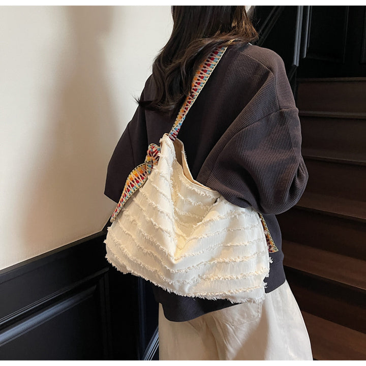 Off White Boho Fringe Tote Bag