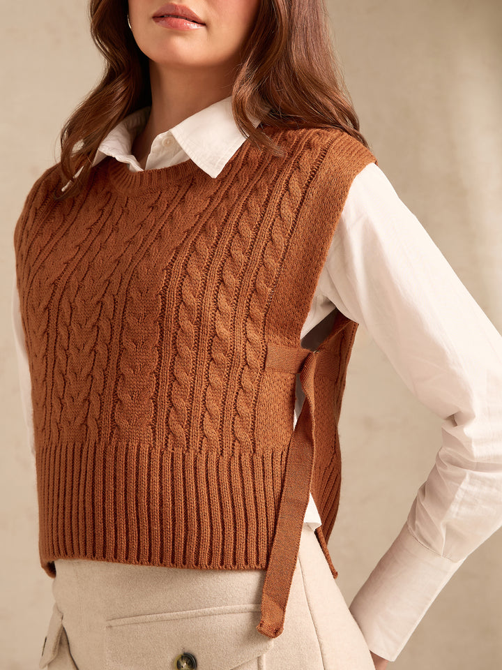 Rust Chunky Cable Knit Sweater
