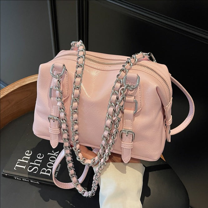 Pink Buckle Charm Shoulder Bag