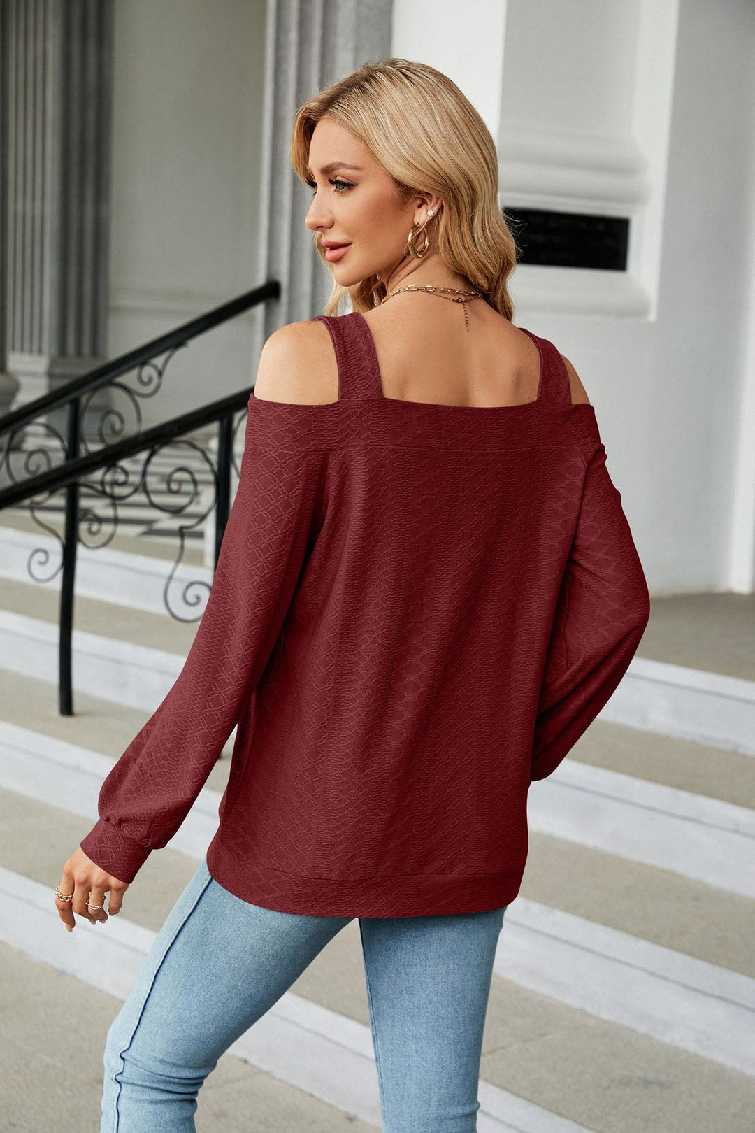 Maroon Full Sleeve Front Cutout Top