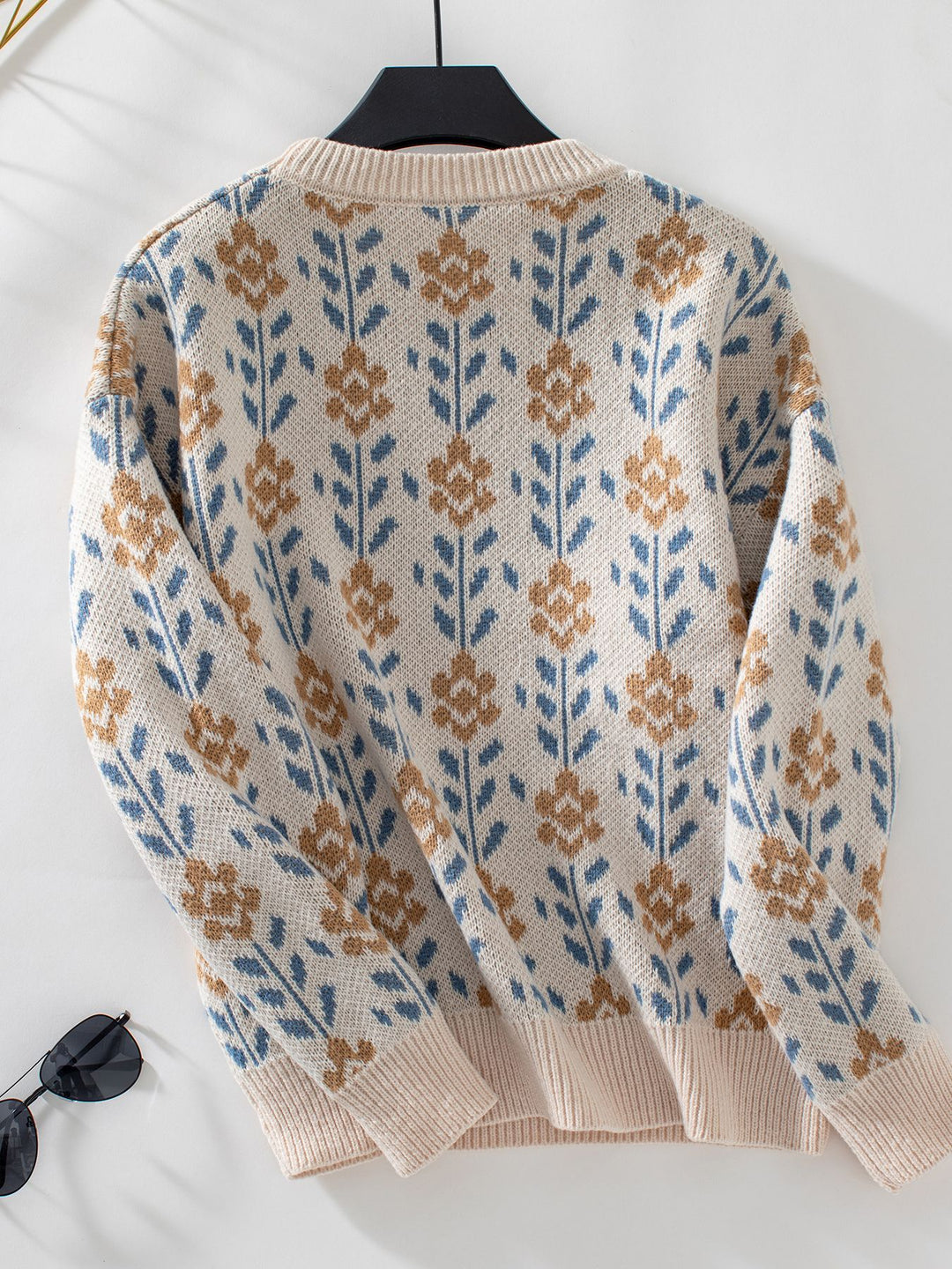 Cream Full Sleeves Printed Sweater