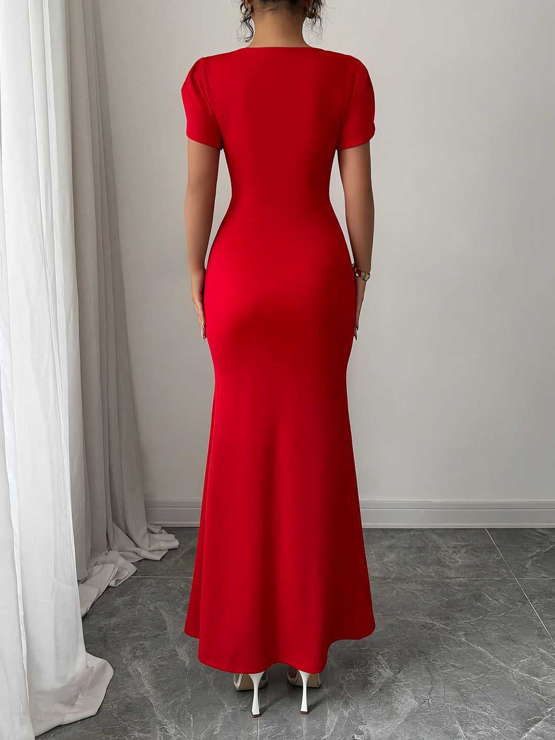 Red Petal Sleeve V-Neck Dress