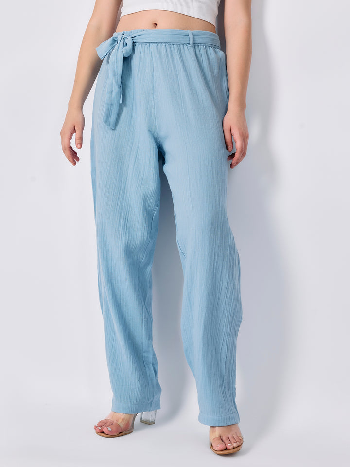 Blue Printed Straight Fit Trouser