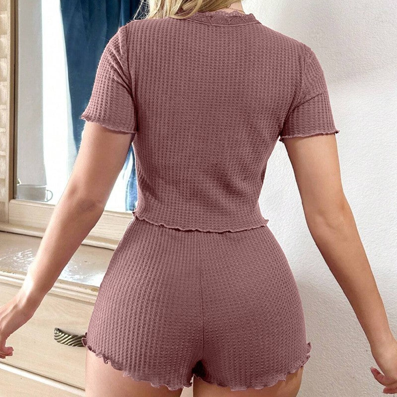 Purple Scallop Hem Top And Shorts Co-Ord Set