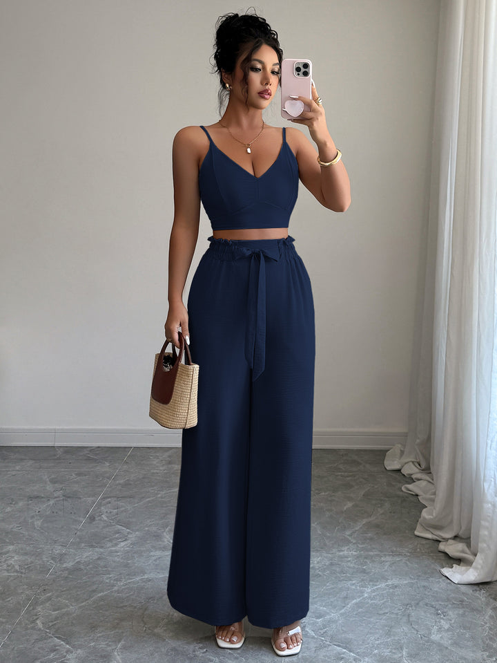Navy Blue Cami Top And Pants Co-Ord Set