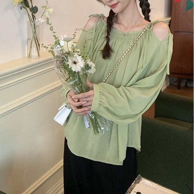 Green Cold Shoulder Tie Up Top