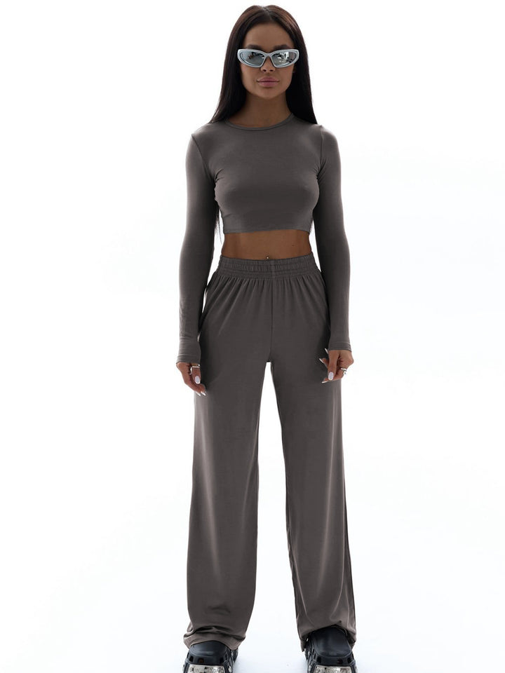 Grey Crop Top with Sweatpants Co-Ord Sets