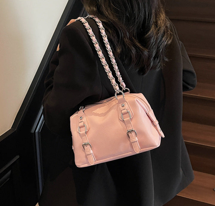 Pink Buckle Charm Shoulder Bag