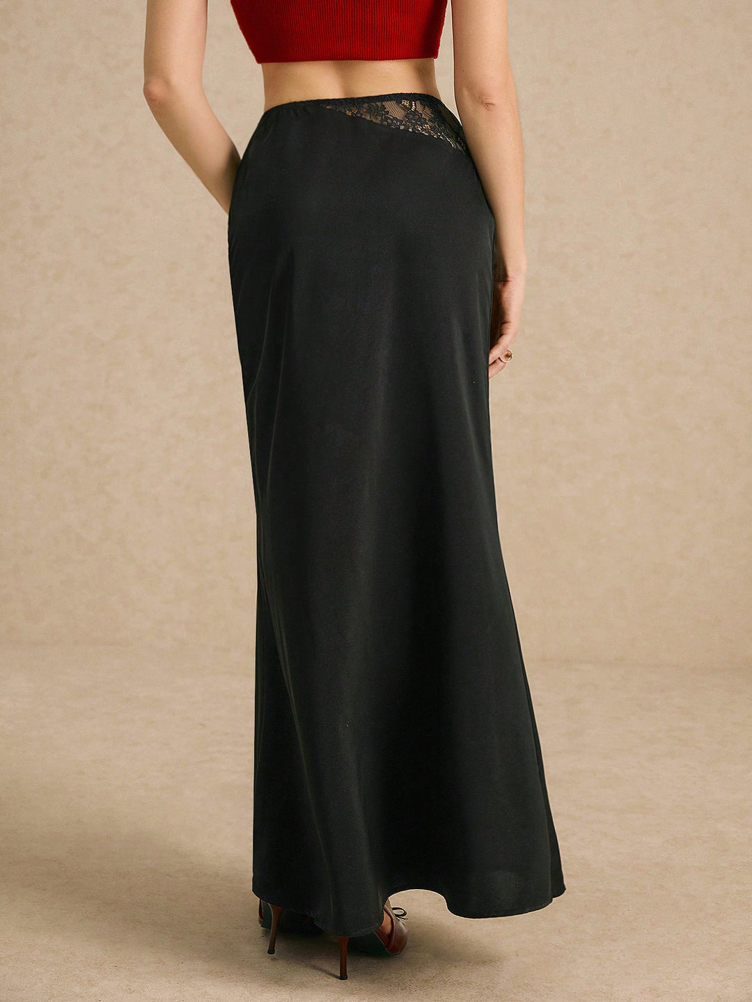 Black Lace Insert A-Line Skirt