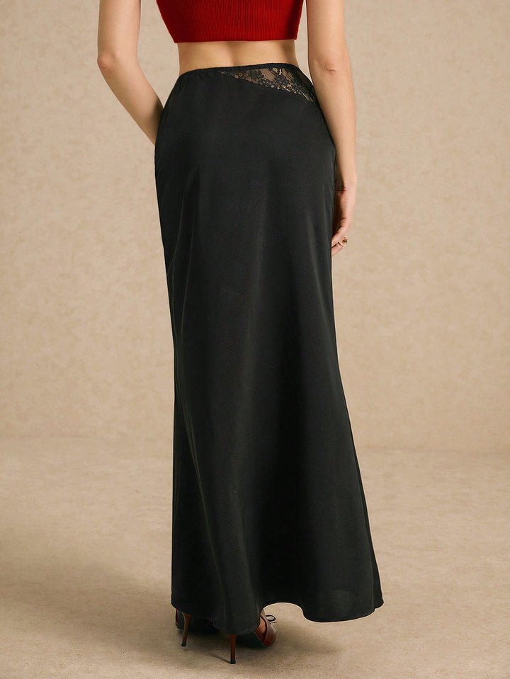 Black Lace Insert A-Line Skirt