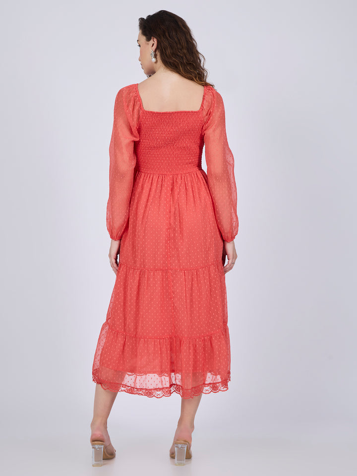 Coral Tiered Midi Dress