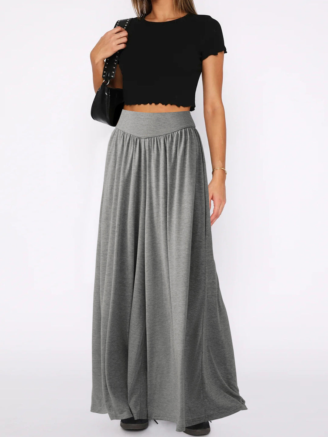 Grey Wide Leg With Broad Waist Band Trouser