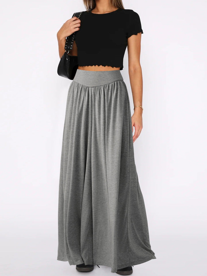 Grey Wide Leg With Broad Waist Band Trouser