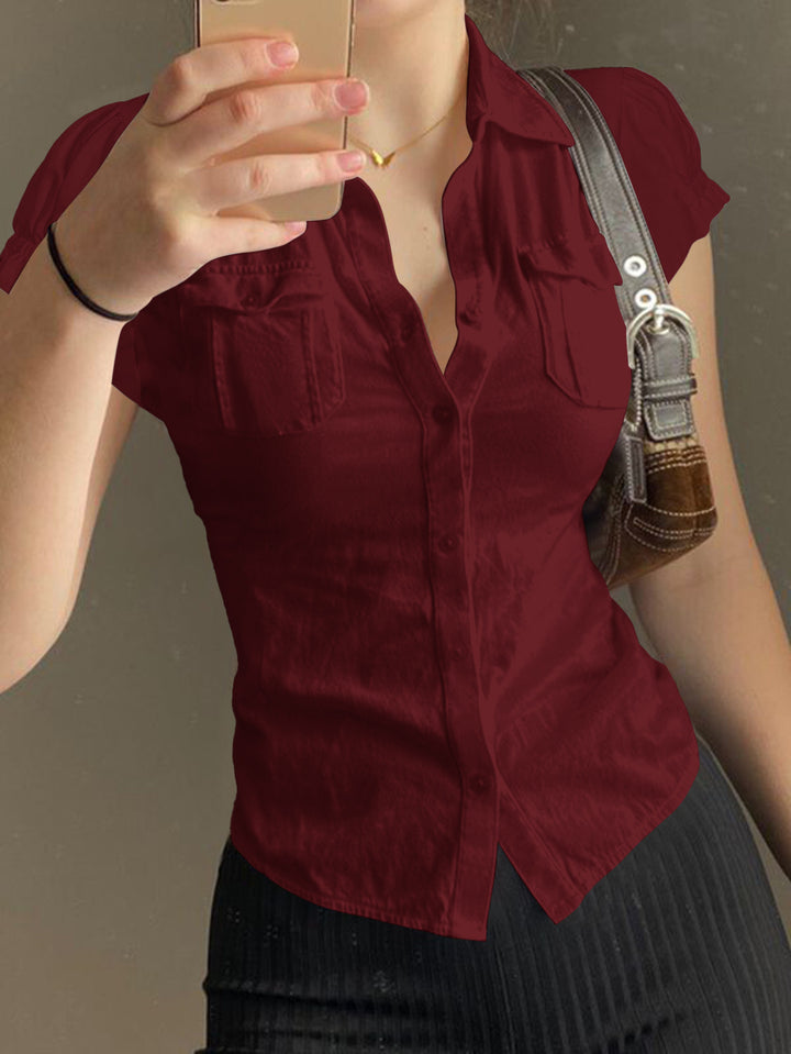 Wine Half Sleeved Dual Front Pocket Shirt