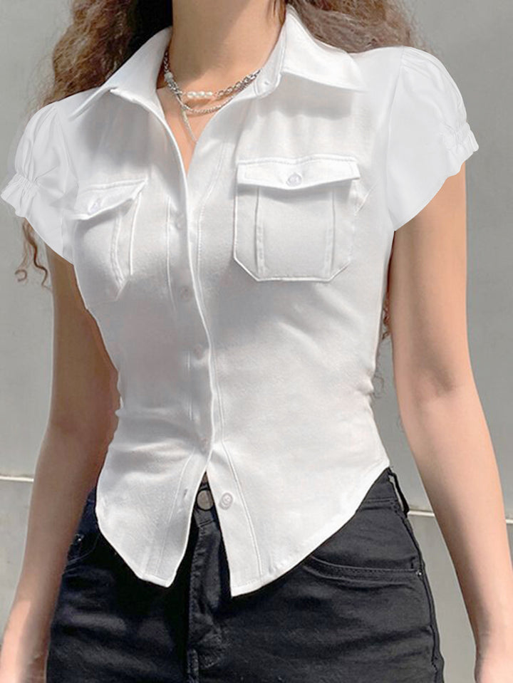 White Half Sleeved Dual Front Pocket Shirt