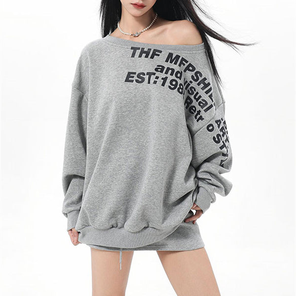 Grey Off-Shoulder Oversized Sweatshirt