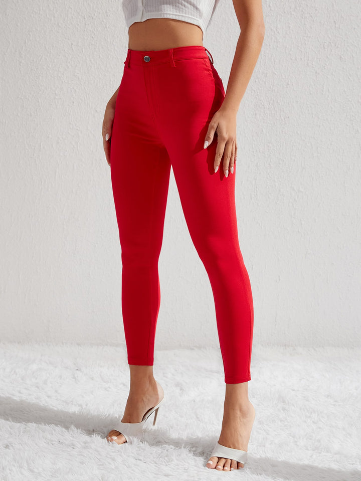 Red Coloured High Waist Skinny Denims