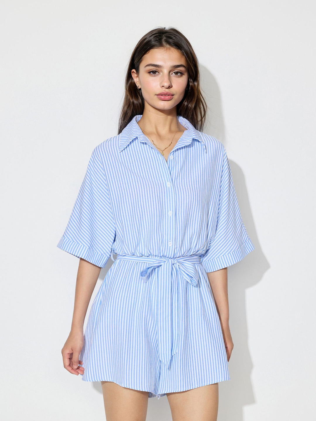 Blue Front Buttoned Playsuit