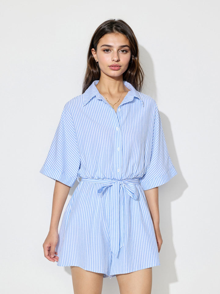 Blue Front Buttoned Playsuit